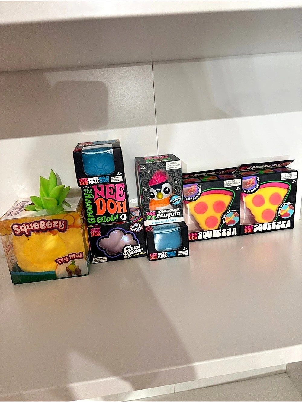 Squeezy Pineapple squish, Needoh Wildcat,GroovyGlob,PolarGlowPenguinCloud,Pizza2